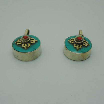 1pc New Buddhist Nepal Turquoise Vajra Round Gau Box Stupa Ethnic Pendant