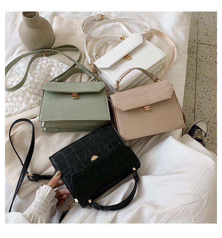 Stone Patent White Crossbody Bags Small Handbag Synthetic Leather Bag 17*21*8 CM