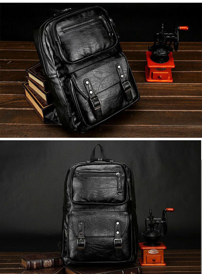 New Fashion Men PU Leather School Backpack Waterproof Laptop Travel Bag