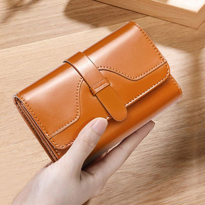 Genuine Leather Wallets Short Clutch Purse 3 Fold Card Coin Bag RFID 9*3*14 CM