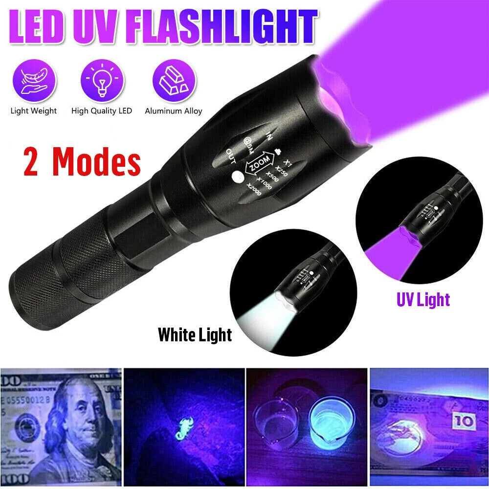 UV Flashlight Black Light Super Bright 120000lm Torch Ultra Violet Lamp LED