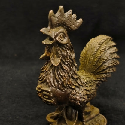 Antique Bronze Money Chicken Tea Pet Statue Ornament Chinese