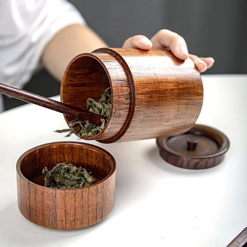 Tea can solid wood handmade box portable moisture-proof Pu'er tea storage tank