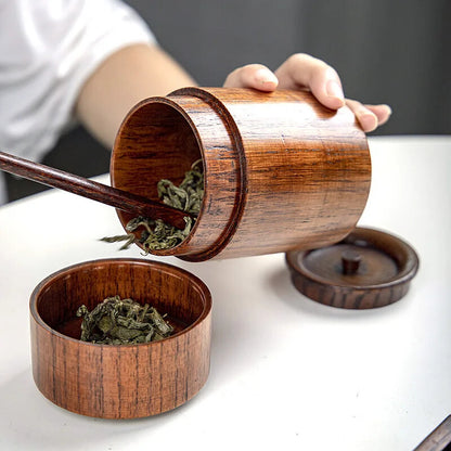 Tea can solid wood handmade box portable moisture-proof Pu'er tea storage tank
