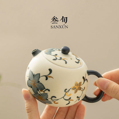 Hand-painted Blue White Porcelain Xishi Teapot 10.7cm Gongfu Tea Brewer
