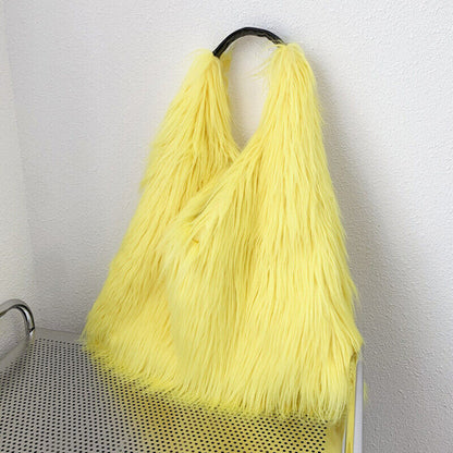 Winter Soft Faux Fur Tote Bags Large Capacity Fluffy Plush Shoulder Handbag Warm