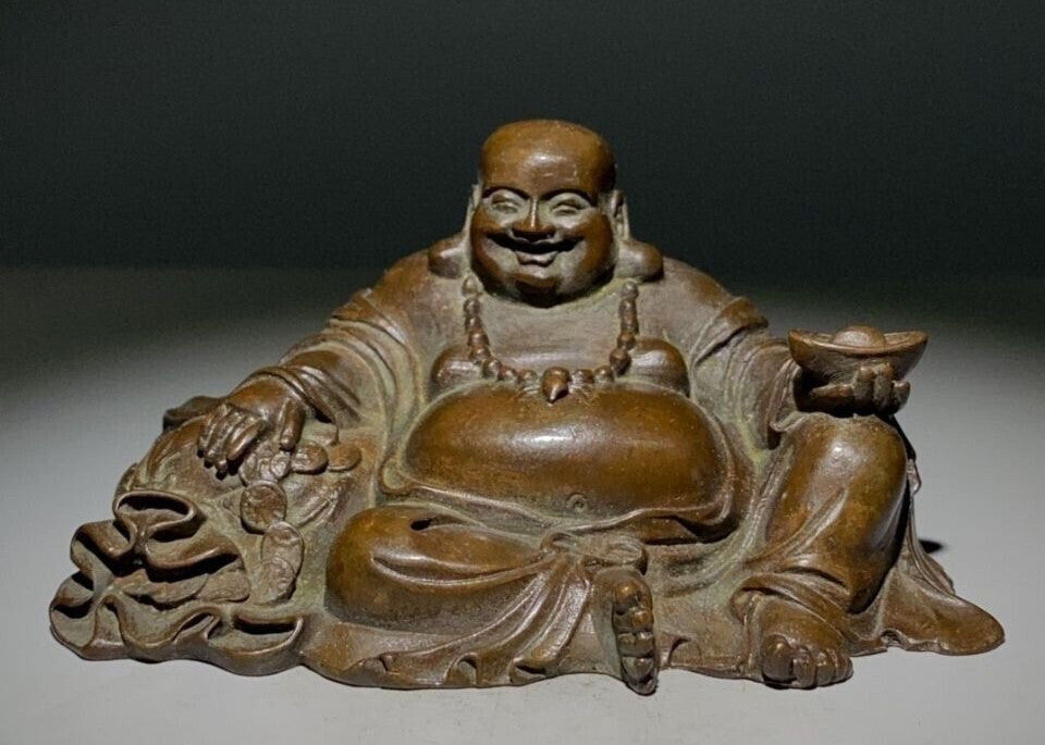Chinese Tibet Buddha Blessing Figure Statue Collect Bronze Temple Table Decor