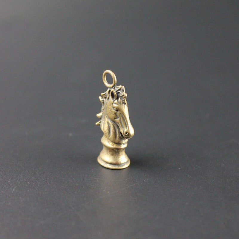Solid Brass Chess Knight Keychain Hanging Horse Head Jewelry Tea Pet Miniature