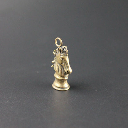 Solid Brass Chess Knight Keychain Hanging Horse Head Jewelry Tea Pet Miniature