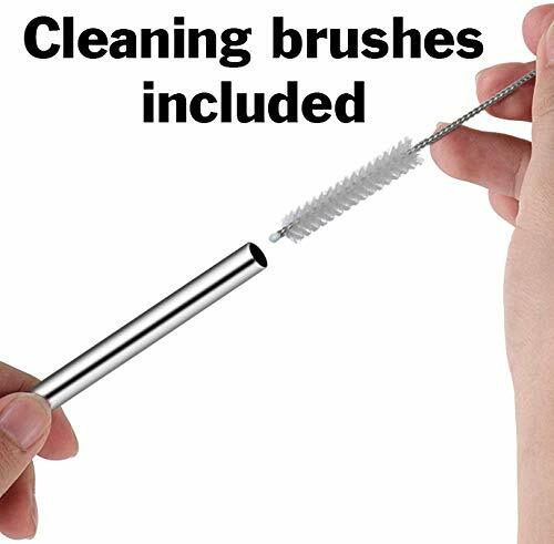 2 Pack Collapsible Metal Straws with Cleaning Brushes and Portable Keychain