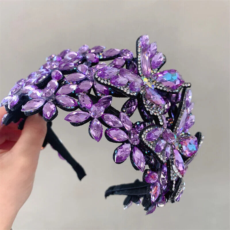 Women Headband Vintage Baroque Flower Big Diamond Luxury Fashion Party Hairbands