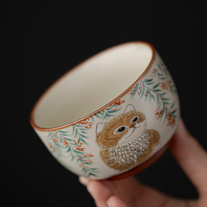 Ru Kiln Master Cup Cat Patterned Tea Cup Ceramic Tea Cup Tea Cup Tea Set