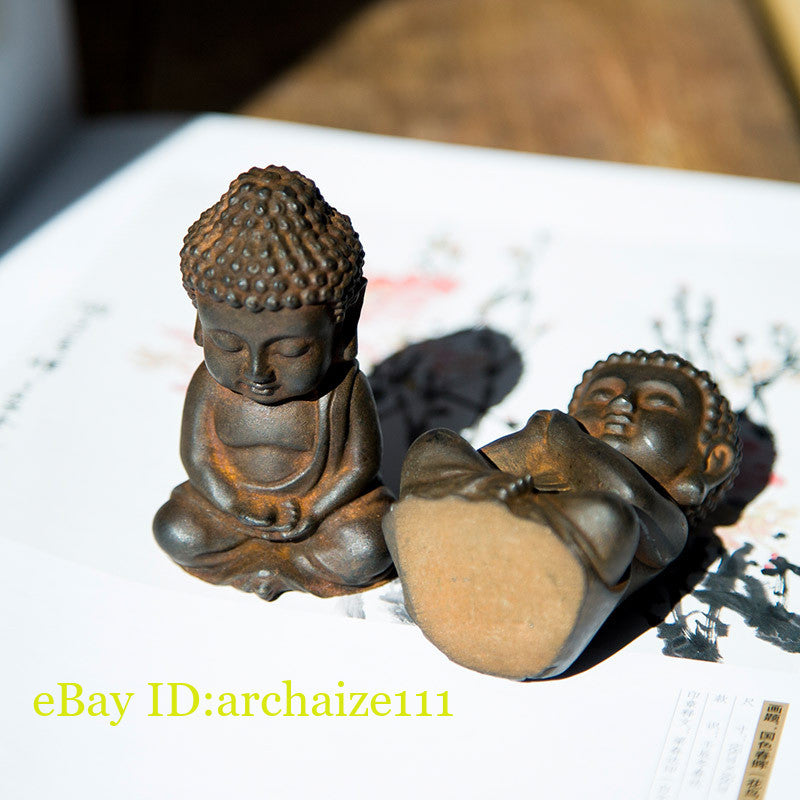 Chinese Iron Rust Shakyamuni Tathagata Buddha Statue Tea Pet Decor Collection