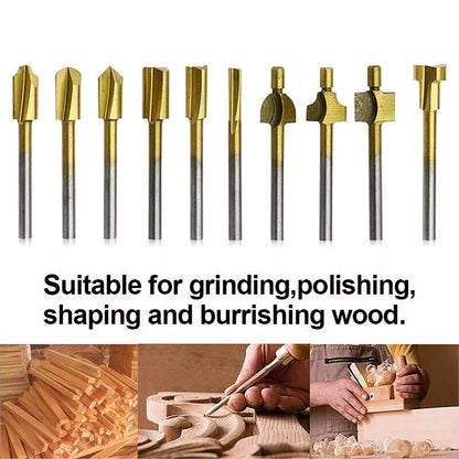 10Pcs 1/8" 3MM Titanium Hss Router Bits Trimmer Shank For Rotary Tool Portable