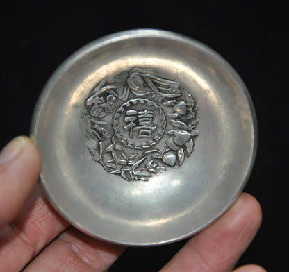 China Tibetan Silver Animal Loong Dragon Statue Tableware Tea Cup Bowl Bowls