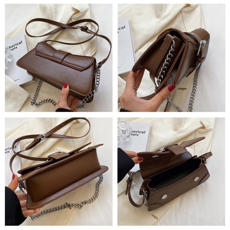 Chain Shoulder Bag Synthetic Leather Handbag Vintage Flap Crossbody Sling Bags