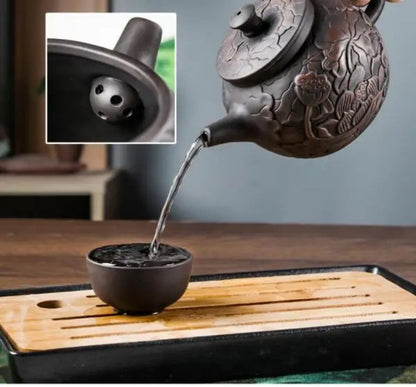 1pc Yixing Tea Pot Purple Clay Teapots Beauty Kettle Hand Carved Lotus Pot