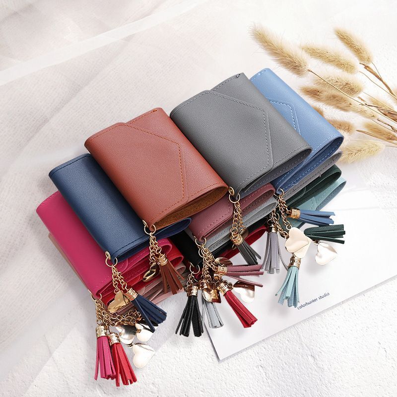Fringed Wallet Synthetic Leather Three Fold Purse Card Purse Change Bags Pouches
