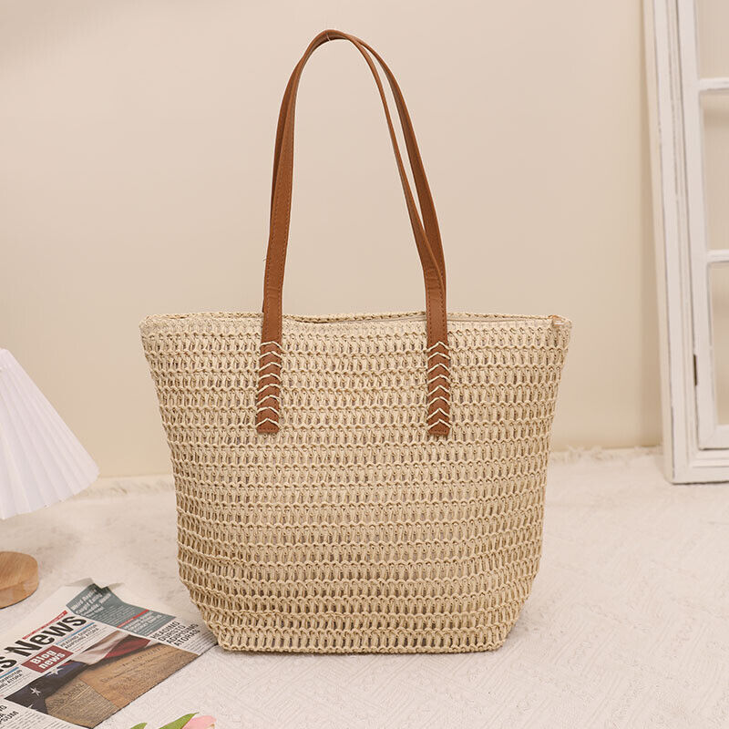 Solid One-shoulder Large Straw Bag Women's Summer Seaside Beach Rattan Bag