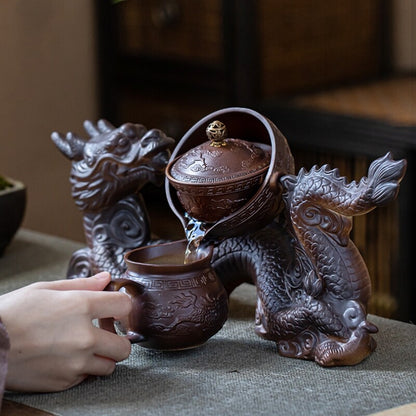 Half Automatic Tea Set Ceramic Dragon Design Gaiwan Matching Pitcher Tea Cups