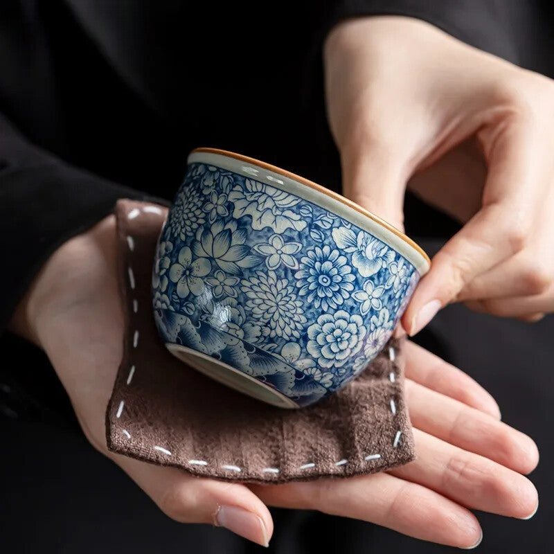 Ceramic Tea Cups Handmade Blue and White Porcelain Chinese Custom Tea Set