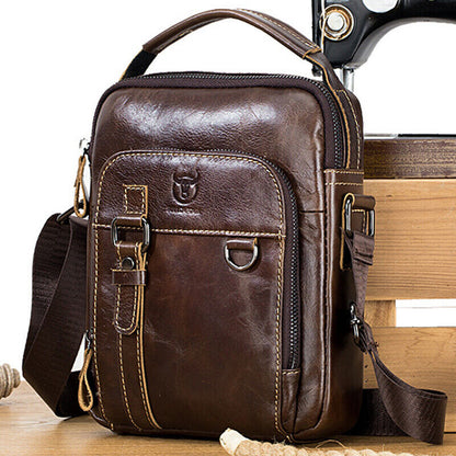 100% Genuine Leather Men's Sling Shoulder/Messenger Bag Double Zipper 8" Handbag