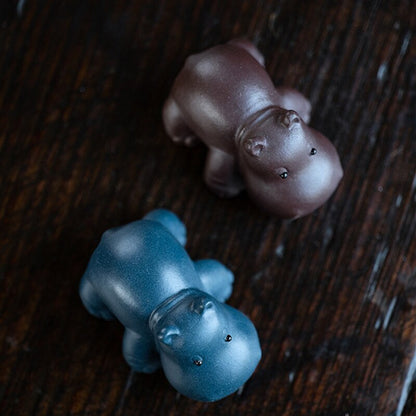 1pc 2.13" Chinese Yixing Purple Clay Figurine Tea Pet Ornaments Hippo Handmade