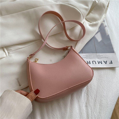 Fashion Handbag Retro Solid Color Leather Shoulder Underarm Bag Casual Handbags
