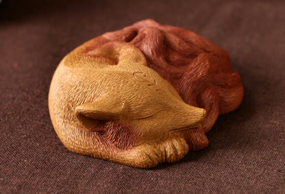 China Yixing purple sand tea pet fox decoration section Clay nine-tailed fox -