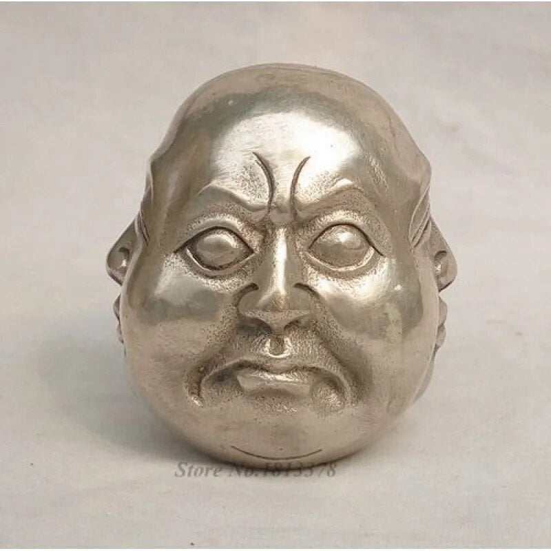 6Cm Buddhist Silver 4 Different Emotions Face Maitreya Buddha Statue -