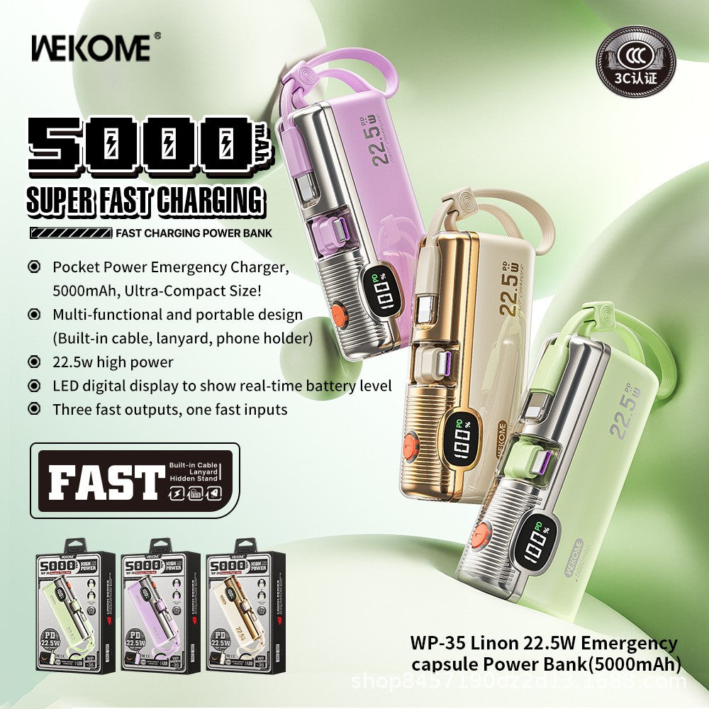 Telinglong Series 22.5W Capsule Emergency Mobile Power Bank 5k mah WP-35