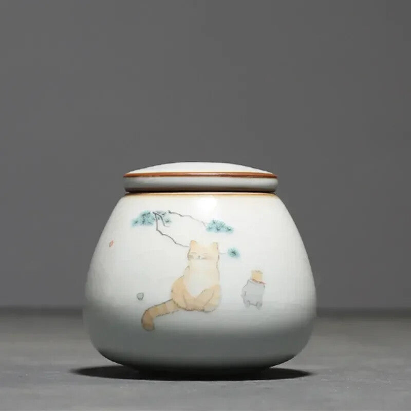 Chinese Ru Kiln Ceramics Tea Caddy Tea Leaf Container Travel Tea Bag Storage Box