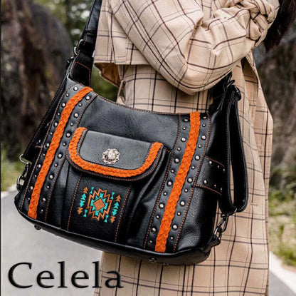 Celela Concealed Carry Embroidered Concho Studs Women Hobo Shoulder Bags Handbag