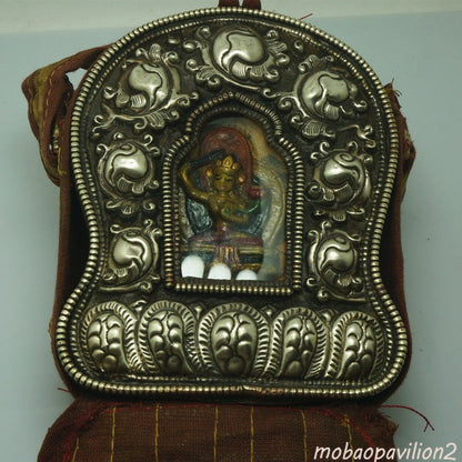 4.92" Old Collected Buddhist Nepalese Handmade Brass Box Stupa Rubbed Pendant