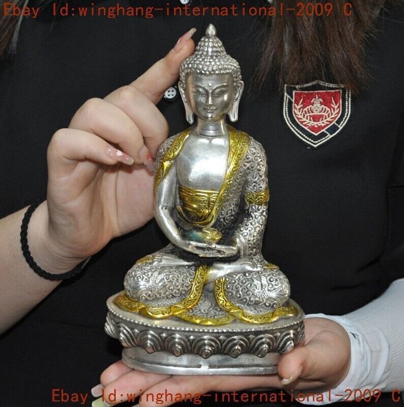 Old Tibet Buddhism Tibetan Silver Gilt Shakyamuni Medicine Buddha Buddha Statue