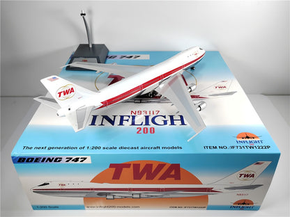 1:200 InFlight TWA Boeing 747 N93117 Passenger Airplane Diecast Plane Model