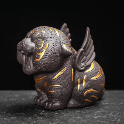 Handmade Tiger Purple Sands Tea Pet 9.9cm Tea Table Decoration Tea Set Accessory
