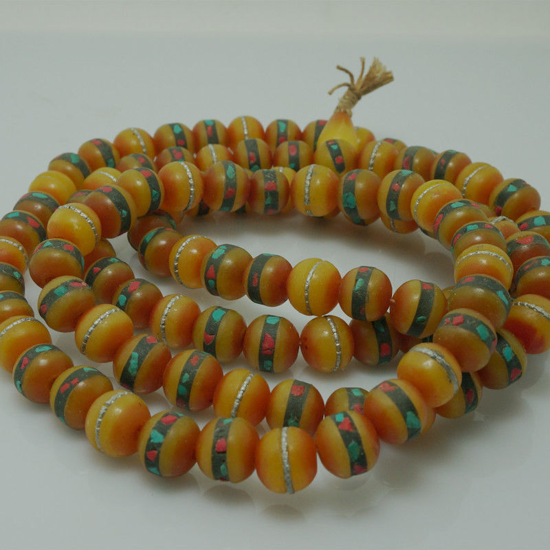 New Buddhist Nepalese Handicrafts Inlaid with Colored Stone Beeswax Beads