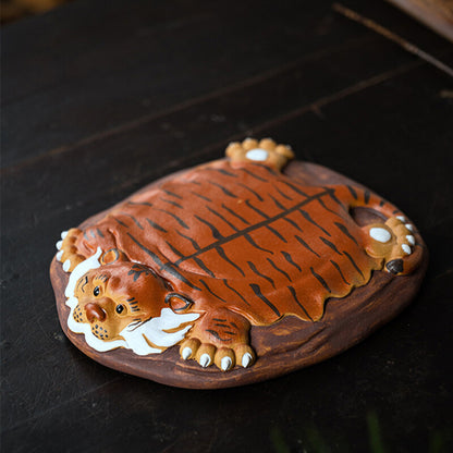 Handmade Tiger Carved Tea Tray Yixing Zisha Duan Clay Holder Mat For Tea Pot New