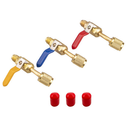 3PCS/Set Brass Air Conditioning Shut Valve Adapter 1/4" SAE Male And Female