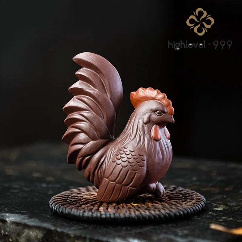 Yixing Handmade Sculpture Purple Clay Tea Pet Chicken Model Statue Tea Decors