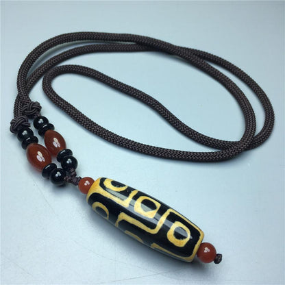 Tibetan Nine Eye Dzi Bead Pendant Necklace Agate Chalcedony Buddhist Amulet