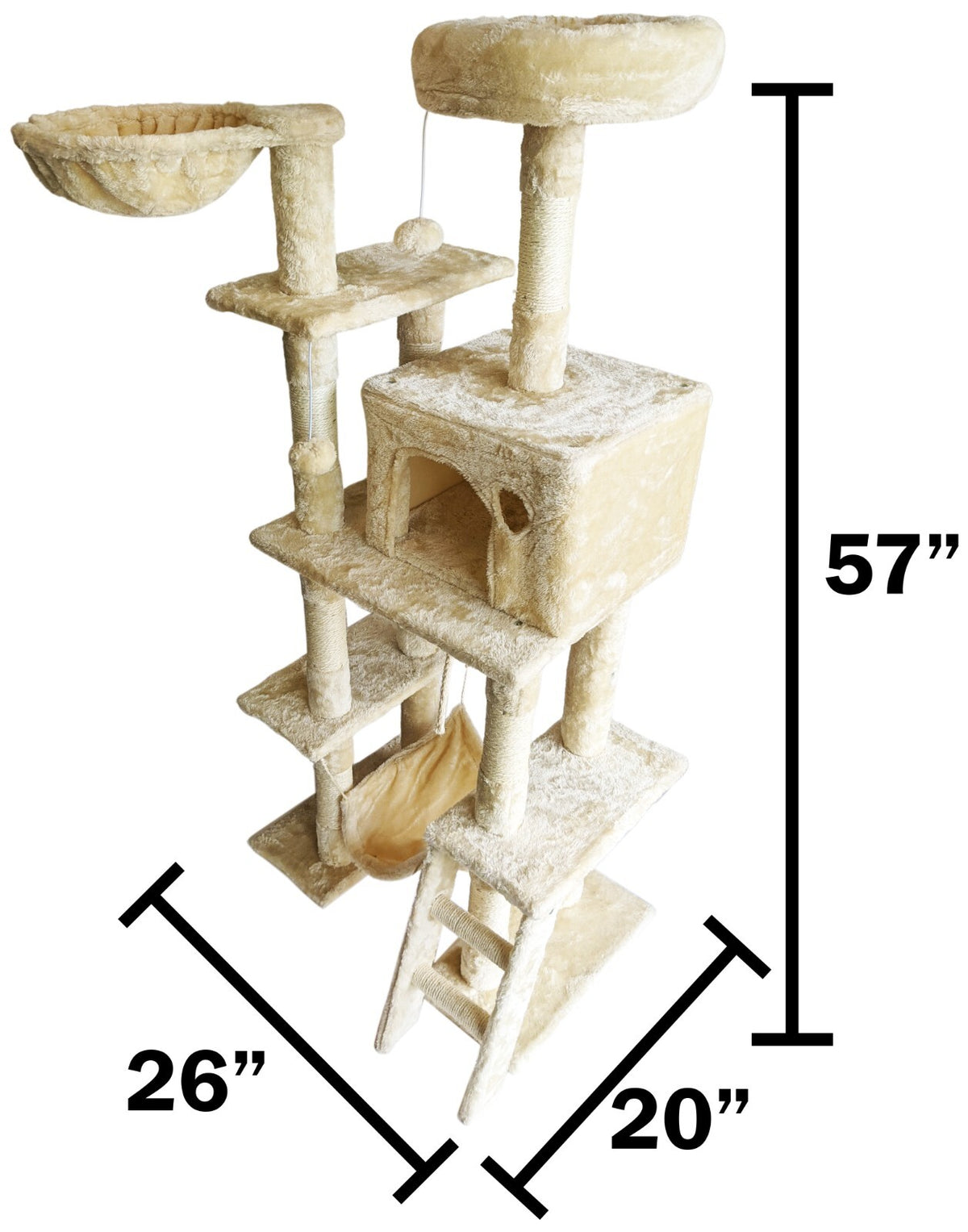 Beige Cat Tree Tower for Indoor Cats & Kittens, 57" Tall Multi-Level Condo Perch
