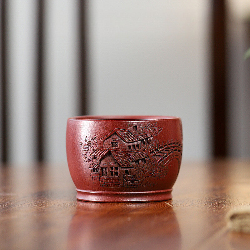Boutique Tea Cup True Yixing Zisha Purple Clay Master Cup Marked Hand Carved New
