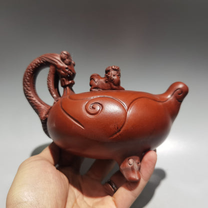 Chinese Yixing Zisha Clay Exquisite Dragon Statue Zisha Teapot Tea Set