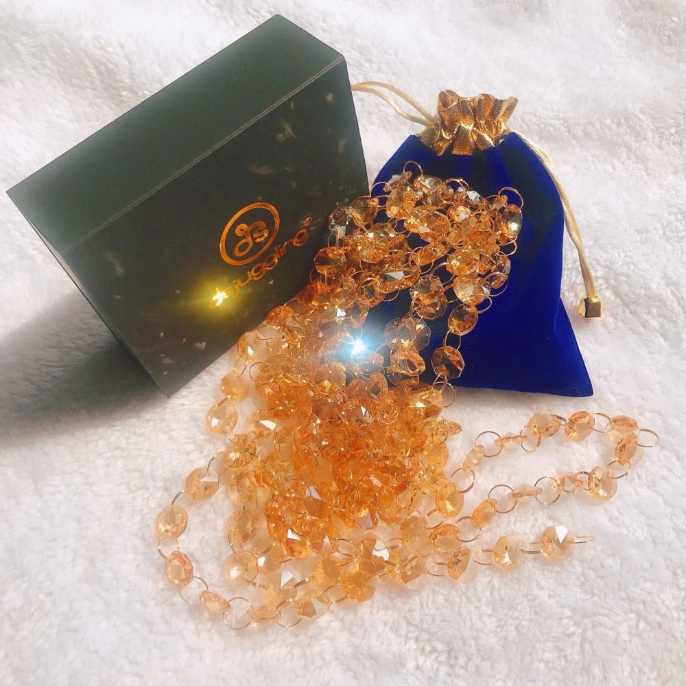 Champagne Gold Crystal Octagon Beads 14mm Chain Chandelier Prism for Wedding