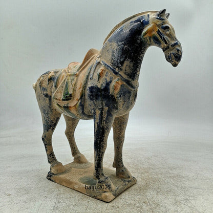 9.1" Chinese Tang Sancai Pottery Ancient War-horse Statue Fengshui Decor