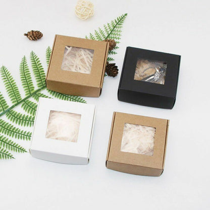 50Pcs Kraft Paper Candy Box Transparent Window Soap Wedding Birthday Christmas