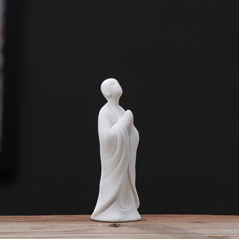 Mini White Ceramic Buddha Statue Meditating Monk Statue Ornaments Home Decor 1x