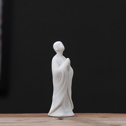 Mini White Ceramic Buddha Statue Meditating Monk Statue Ornaments Home Decor 1x